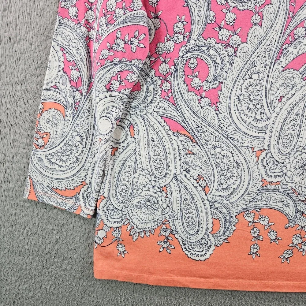 Talbots Womens Size S Pink Paisley 3/4 Sleeve Cotton Spandex Tee Shirt - Picture 2 of 8